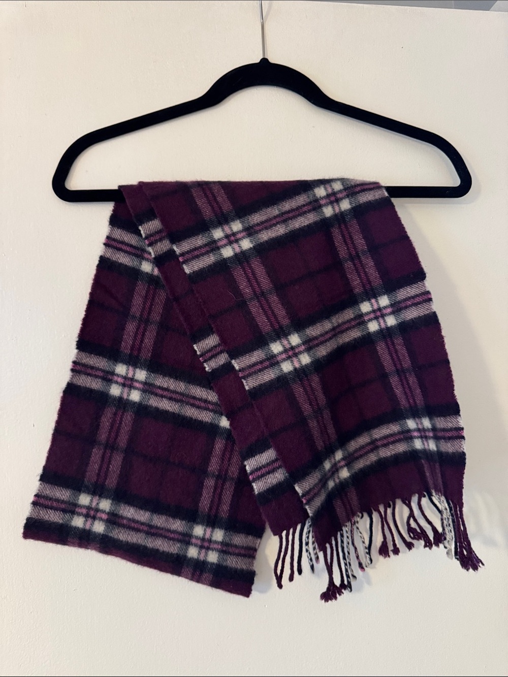 Johnstons - Plaid Purple Fringe 100% Cashmere Scarf